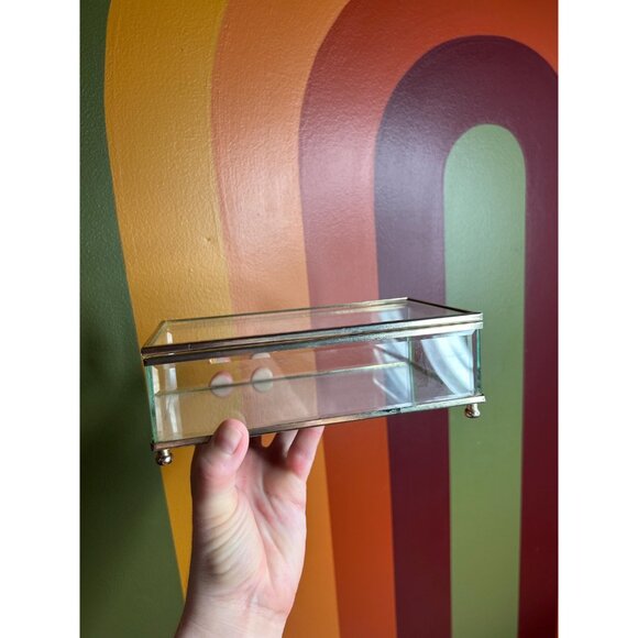 Vintage brass and glass mirrored jewellery box catch all mini - Picture 5 of 6